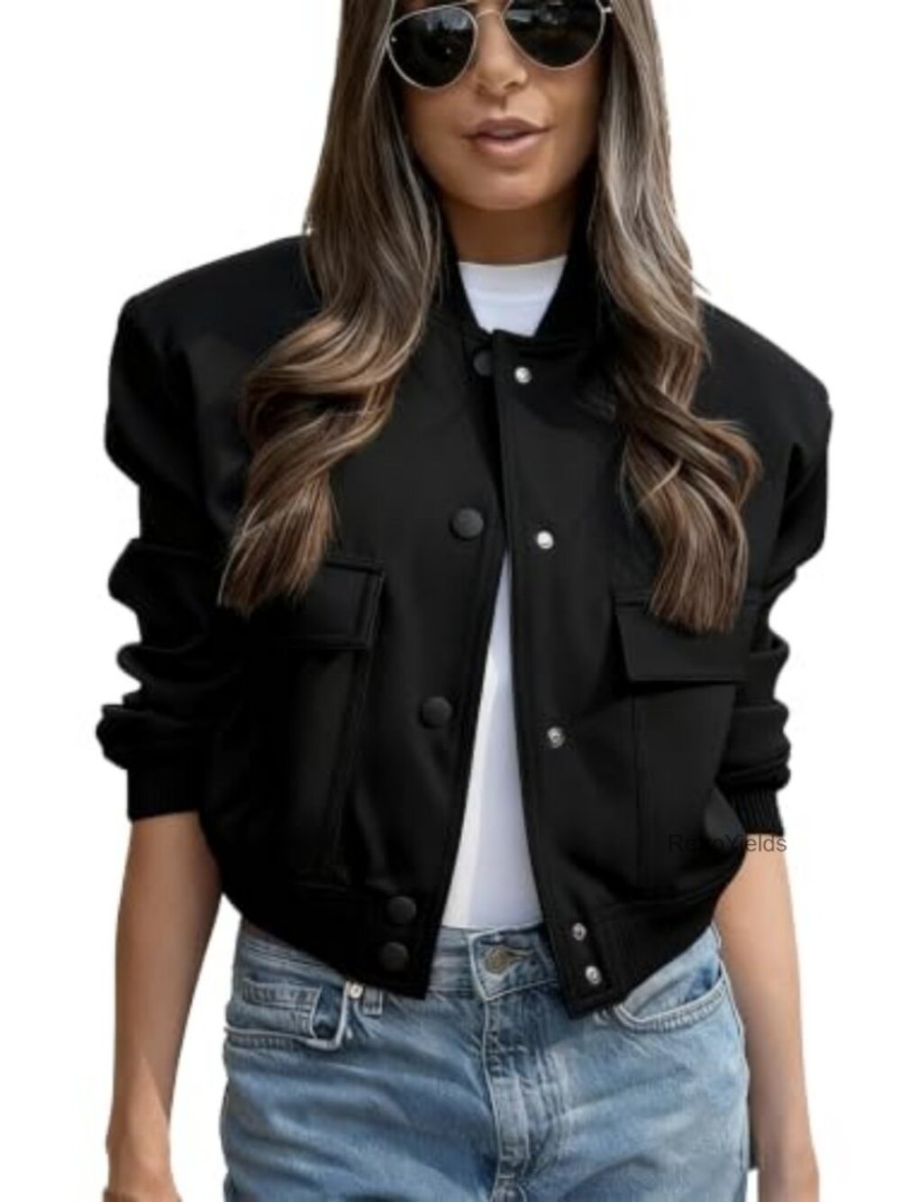 Women's Cropped Bomber Jacket Button Down Varsity